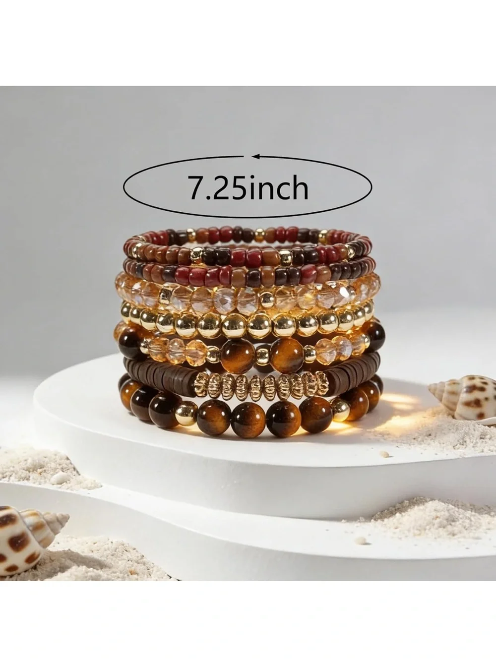 Anthropologie Brown, Gold & Amber Stackable Beaded Bracelet Set